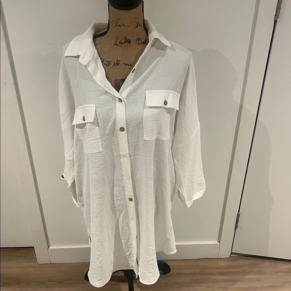 White Button-Down Swim Coverup